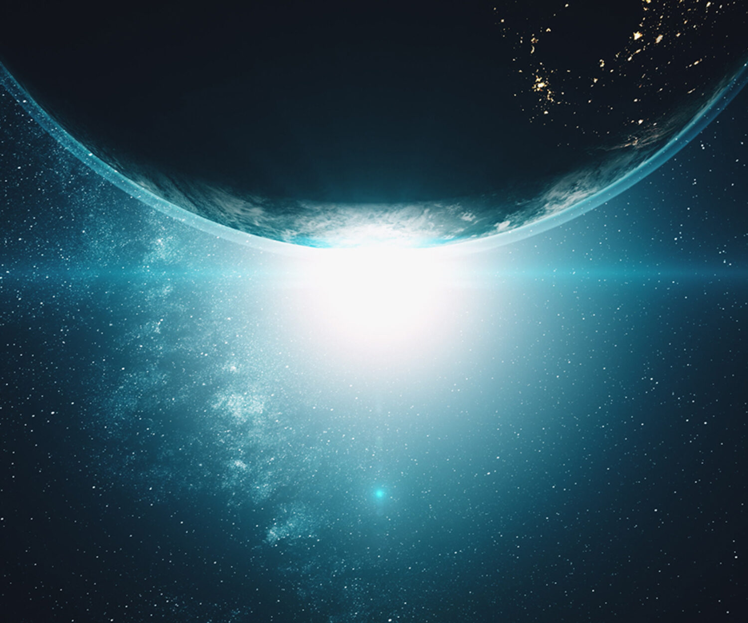 Earth from outer space night to day transition.